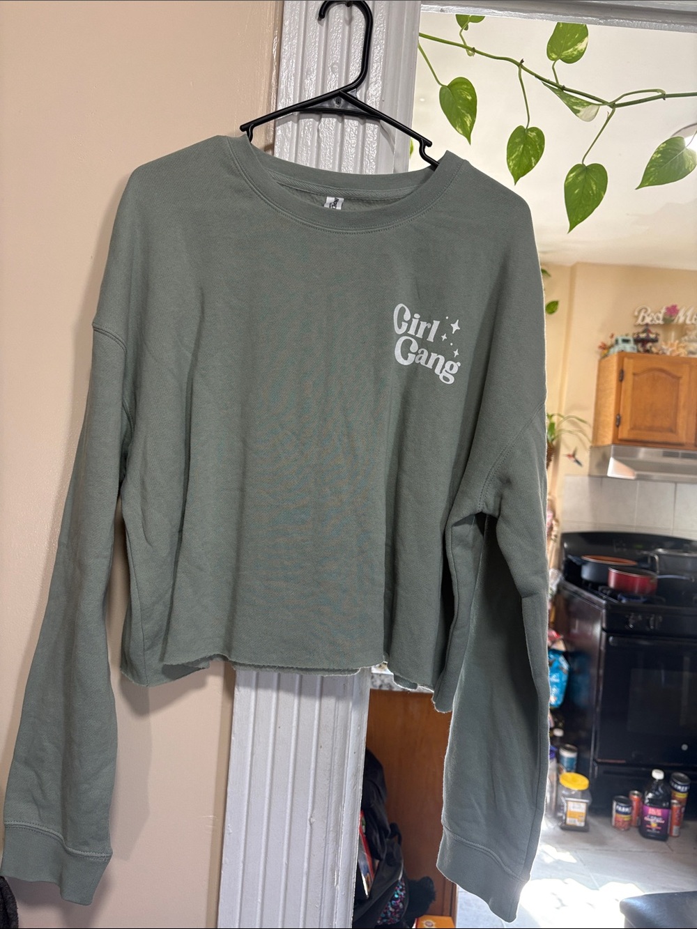 Girl Gang Cropped Sweatshirt - Olive